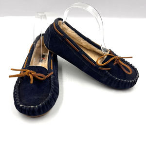 Minnetonka Lodge Trapper Navy Moccasins Shoes Slipper Lined Women's Size 7